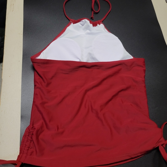 Solid Tummy Control Drawstring Side Tankini Set Red - Picture 7 of 13